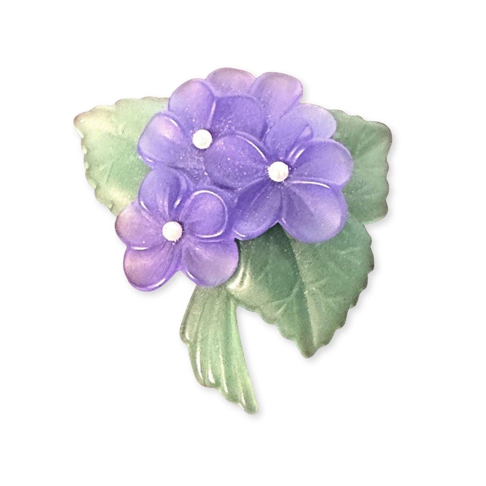 Vintage Avon Sweet Violet Frosted Lucite Brooch Purple Floral 1983 Signed
